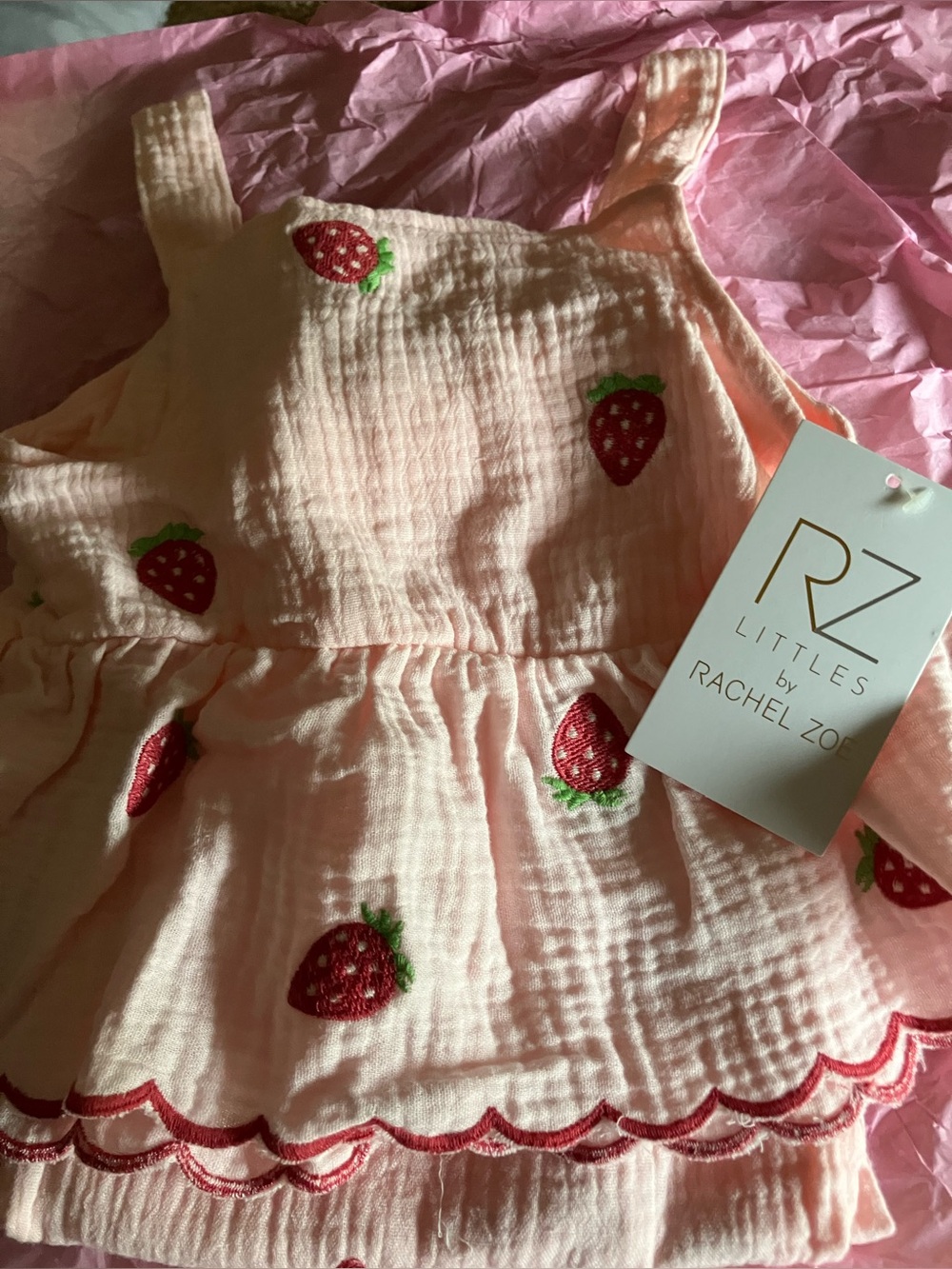 Rachel Zoe Pink Strawberry-Embroidered Kids Tank Dress with Pants